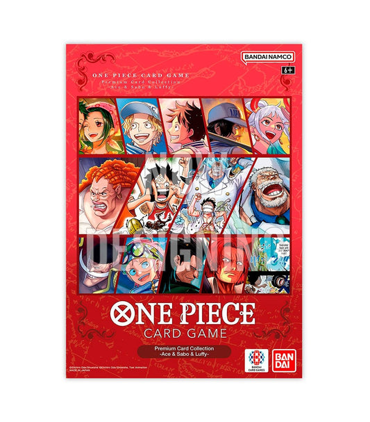 Original versiegelte One Piece Card Game Premium Card Collection Best Selection Ace, Sabo & Luffy, englische Version, Verpackung Frontansicht - DAESU CARDS
